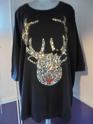 Buy Ladies Yours Christmas Sweatshirt Sequine Reindeer Black Size 26-28 Uk • 12.50£
