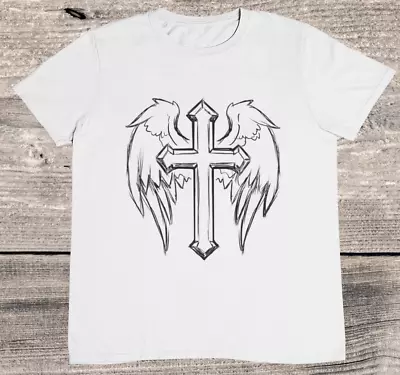 Buy Cross With Angel Wings T Shirt - Christian Cross - %100 Premium Cotton • 12.95£