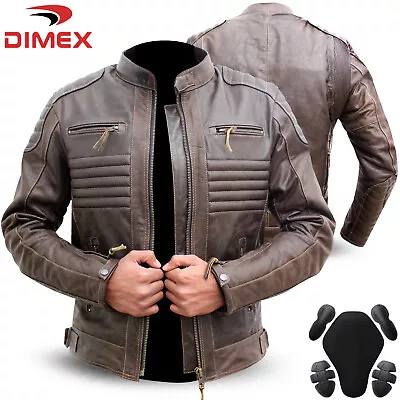 Buy Dimex Motorcycle Jacket Brown Genuine Leather Biker Motorbike With CE Armour • 84.99£