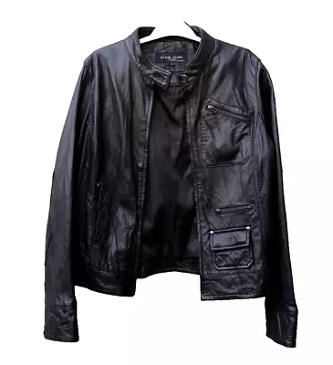 Buy Black Rivet Soft Lamb 100% Genuine Leather Zip Up Cafe Moto Jacket Pockets L • 115.81£