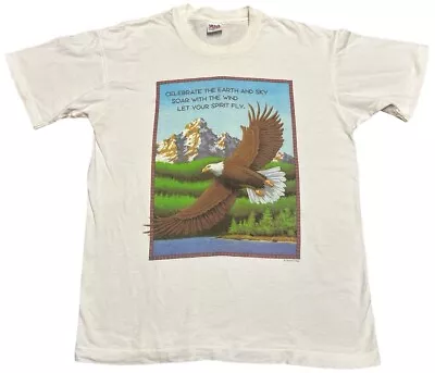 Buy Vintage Eagle Animal Print Single Stitch Human-I-Tees Anvil T Shirt Size L • 20£