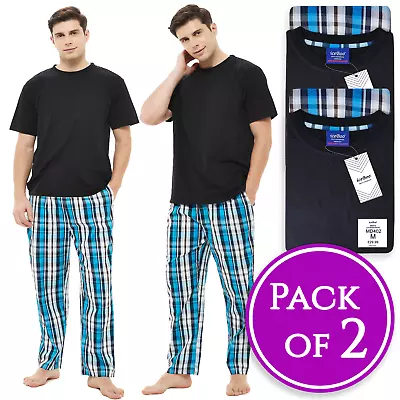 Buy Pack Of 2 Mens Pyjamas Set Suit Top & Bottoms Lounge Sleep Nightwear Pjs • 16.99£