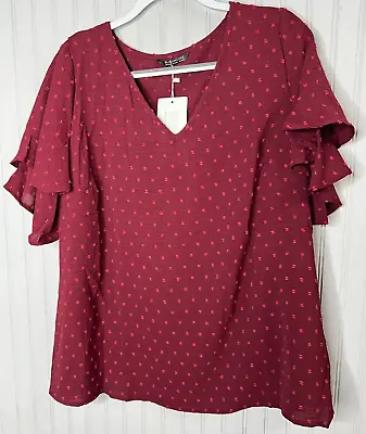 Buy BloomChic Womens TOP 14 16 Burgandy Red Dotted Swiss Lush Pullover NEW • 18.51£