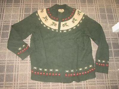 Buy Woolrich Women’s Size XL 18-20 ZIPPER CARDIGAN Sweater 100% LAMBS Wool CHRISTMAS • 22.99£