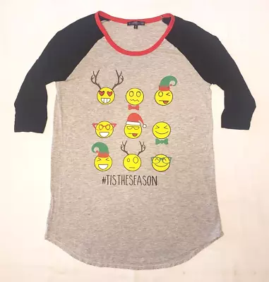 Buy Women's  Christmas Emoji's  Gray Raglan Style T-shirt. Sz. Medium. • 9.46£