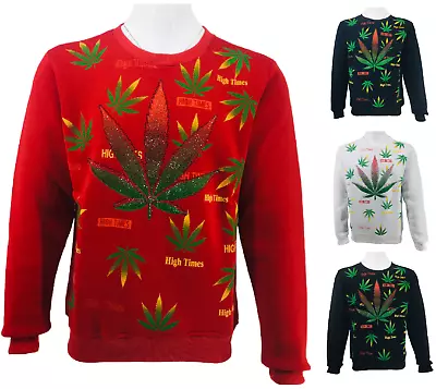 Buy Men's Marijuana Leaves Sweatshirt Jumper Fleece Sweater Cannabis Ganja Knitwear • 24.75£