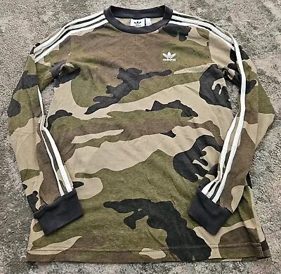 Buy Adidas Originals 3-Stripe TREFOIL WOODLAND Camo Long Sleeve T-Shirt XS • 22.99£
