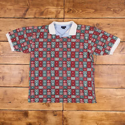 Buy Vintage All Over Print T Shirt XL Polo Saugatuck Multicoloured Tee • 16.19£