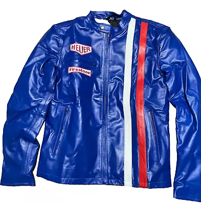 Buy Steve McQueen Blue Cowhide Motorbike Leather Biker Motorcycle Jacket Size S • 59.99£
