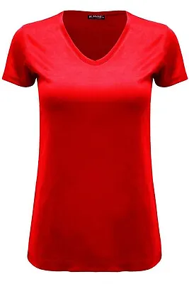 Buy Womens Ladies Casual Cap Sleeve Plain V Neck Basic Stretchy Jersey T Shirt • 3.99£
