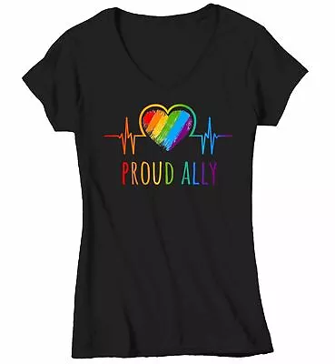 Buy Women's V-Neck Proud Ally LGBT T Shirt LGBT Support Shirt Friends Heart Shirts I • 24.70£