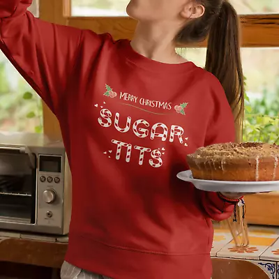 Buy Merry Christmas Sugar T*ts Jumper Sweatshirt - Candy Cane Funny Joke Rude Holly • 18.99£