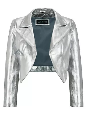 Buy Ladies Shinny Cropped Leather Shrug Slim-fit Short Body Jacket Bolero Style 5650 • 82.94£