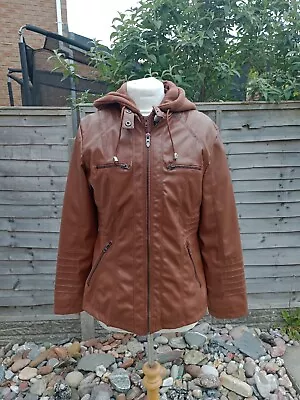 Buy Newbeststyle Faux Leather Jacket Women's Size L Brown Hooded  • 22.99£