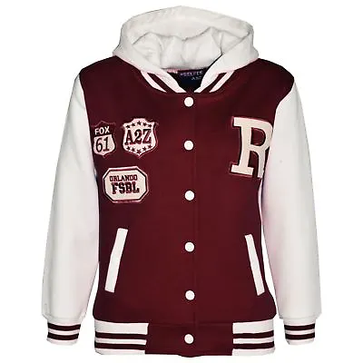 Buy Kids Baseball Hooded Wine R Fashion NYC/FOX Jacket Varsity Coat For Girls Boys • 11.99£