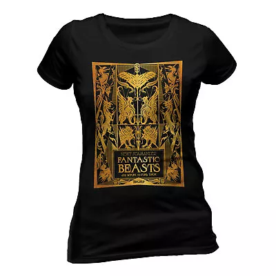 Buy Fantastic Beasts - Crimes Of Grindelwald Gold Foil Print Black Fitted T-shirt • 12.99£