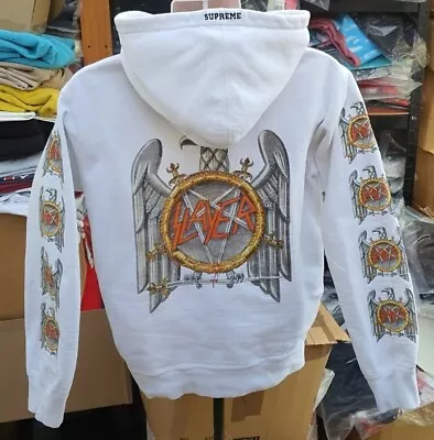Buy FW16 Supreme X Slayer Hooded Sweatshirt Size L Large White Hoodie Hoody • 165£