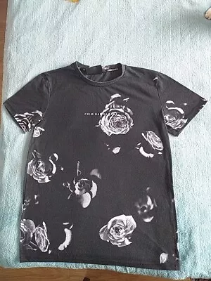 Buy Men’s Black Criminal Damage T Shirt Size M, With Rose Detail. • 1.50£