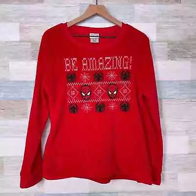 Buy Spiderman Plush Knit Fair Isle Holiday Sweater Red Christmas Cozy Womens Large • 19.29£
