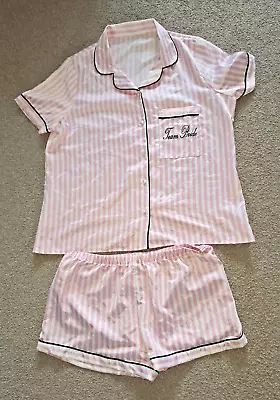 Buy Wholesale Job Lot Wedding Team Bride Satin Feel Pink And White Stripe Pyjama Set • 14.99£
