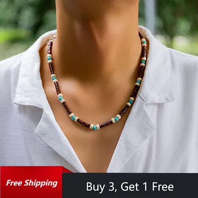 Buy Mens Wooden Bead Necklace Chain Mens Surfer Beach Jewellery Gift For Him Boys • 4.89£
