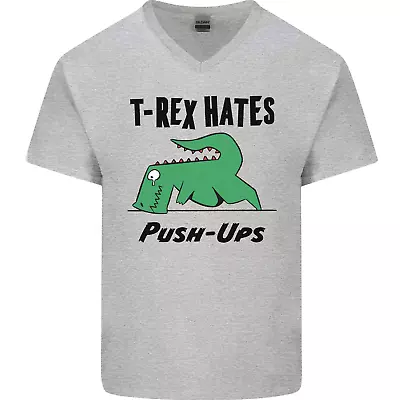 Buy T-Rex Hates Push Ups Funny Gym Dinosaurs Mens V-Neck Cotton T-Shirt • 11.99£