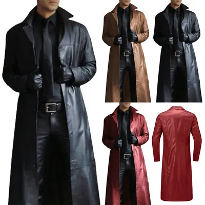 Buy Windproof Men's Full Length Trench Coat Winter Long Jacket Faux Leather Overcoat • 18.99£