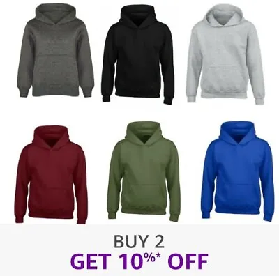 Buy Kids Girls Boys Plain Hooded Jumper Fleece Pullover Hoodie Unisex Sweatshirt UK • 7.99£