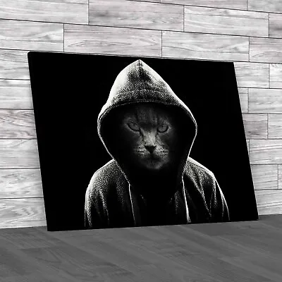 Buy Cool Angry Cat In Hoodie Unleash The Attitude  Black White Canvas Print Large • 14.95£