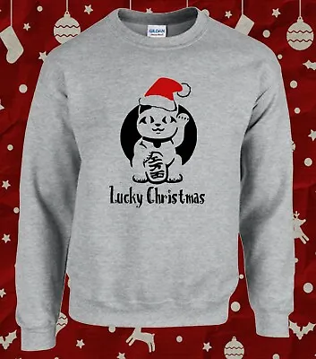 Buy Lucky Cat Maneki Neko Christmas Funny Christmas Sweater Jumper • 14.99£