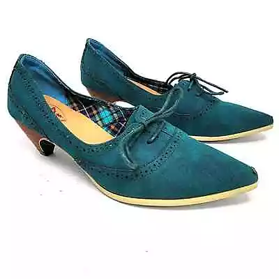 Buy Dancing Days Teal Green  Leather Dancing Shoes Laced Low Heel Size 40 / 9 • 36.94£