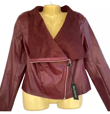 Buy Blank NYC Women's Drape Moto Faux Leather Jacket Berry Maroon Zip Size LARGE New • 66.06£