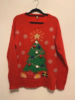Buy H&M Women’s Fluffy Christmas Jumper Red Oversized Christmas Tree • 4£
