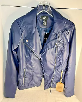 Buy Miss Lili Miss Posh Navy Sz Small Women's Vegan Leather Jacket JK9525 New W/Tags • 38.74£