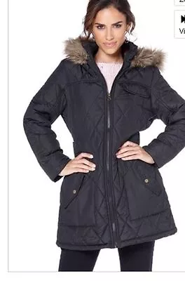 Buy Womens Brave Soul Black Quilted Jacket With Faux Fur Trim On Hood Size 18 New  • 21.99£