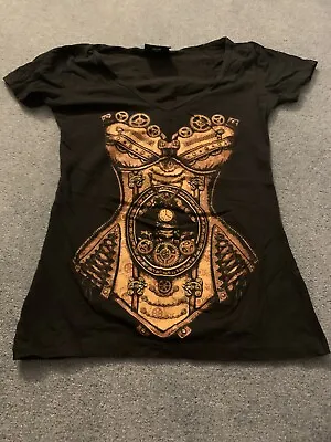 Buy Restyle Steampunk Corset T-Shirt Black Size Small • 10£
