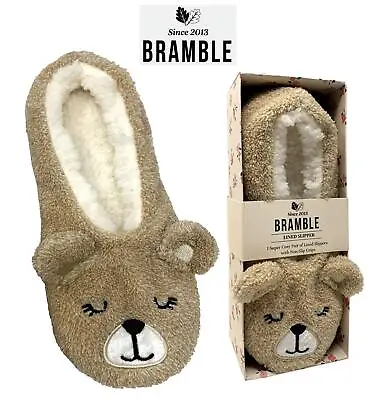 Buy Bramble Teddy Ballet Slippers Sherpa Lined Bear Ballerina Slipper In Gift Box • 11.99£