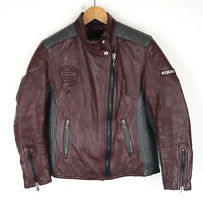 Buy Vintage Segura Leather Biker Jacket Cafe Racer Burgundy SZ 12 EU 40 (W337) • 35.96£