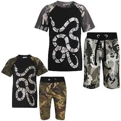 Buy Kids T Shirts Shorts Designer 100% Cotton Snake Print Top Short Set Boys 5-13 Yr • 12.99£