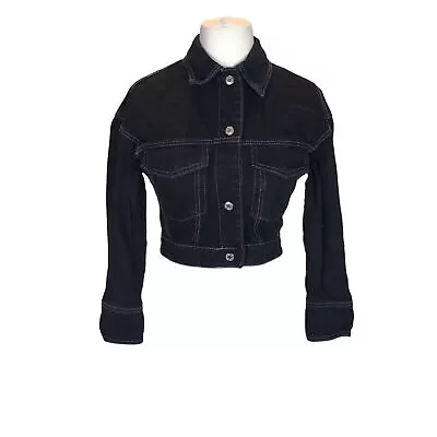 Buy Denim Co Ladies Cropped Denim Jacket Coat Black Size 8 Casual Pockets Buttons • 17.95£