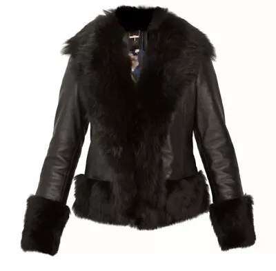 Buy Ted Baker Harlini Shearling Leather Mix Jacket In Black • 70£