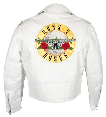 Buy Guns N Roses White Leather Jacket For Men AXL Rose Concert Hard Rock Style • 131.99£