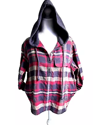 Buy American Eagle Shirt Womens Soft Hooded Flannel Pink Plaid Hoodie Size Med. EUC. • 15.11£