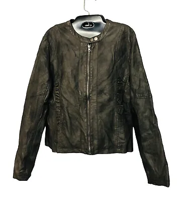 Buy Vanity Jacket Size L Large Gray Faux Leather Bomber Biker Ruffles Lace Blazer • 13.25£