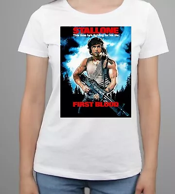 Buy Ladies T-Shirt Retro Movie Poster Inspired Rambo First Blood DTG Printed • 11.99£