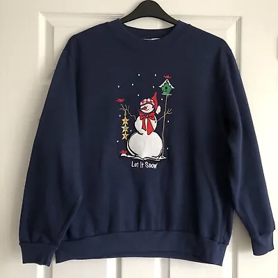 Buy Snowman Let It Snow Christmas Festive Navy Blue Sweatshirt Women’s Size XL • 20£