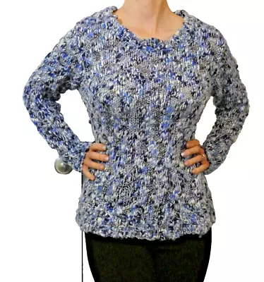 Buy Bulky Sweater Blue White Rare M&Co Quality Winter Top Women Size UK 14 = USA 10 • 19.13£