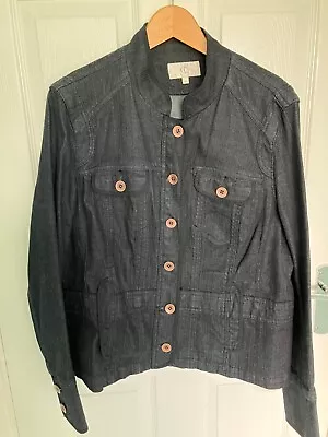 Buy Women's Size 18 Black Denim Jacket - By CC- Copper Buttons - Mandarin Collar • 9.99£