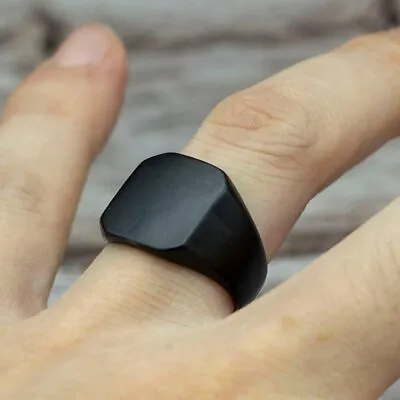 Buy Cool Square Black Stainless Steel Wedding Engagement Jewelry Ring For Women Men  • 4.99£