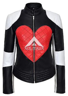 Buy KYLIE' Ladies Leather Jacket RED HEART Timebomb New Motorcycle Style 1067 • 95.79£